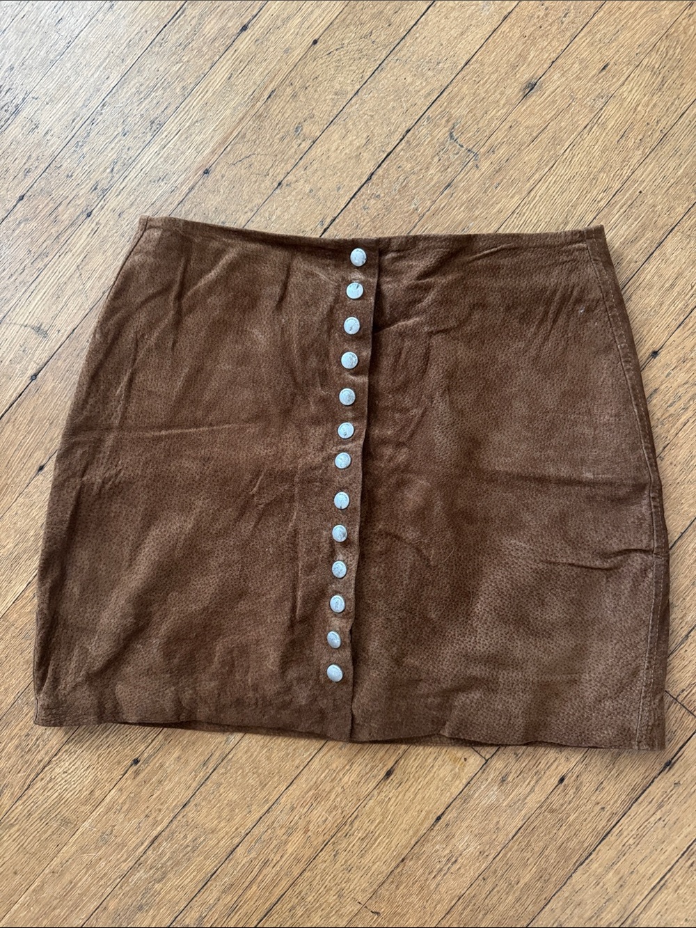 Blank NYC Brown Button-Front Suede-Look Mini Skirt